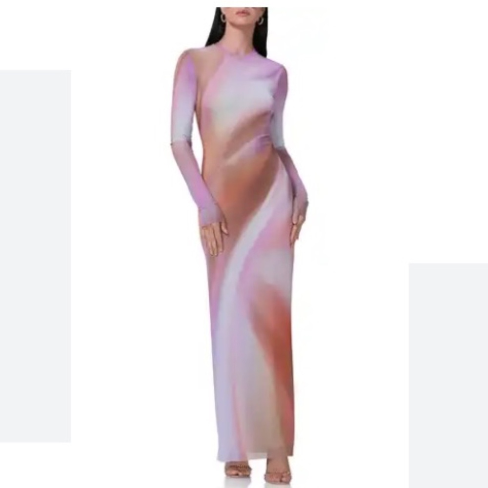 AFRM Didi Maxi Dress Lilac Watercolor NWT Size L